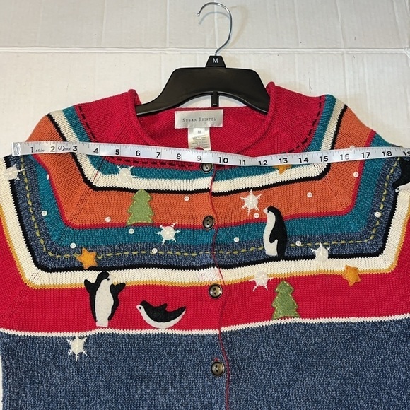 VTG-Susan Bristol-M-Christmas, penguin, embroidered,button-down Cardigan sweater - Picture 12 of 13
